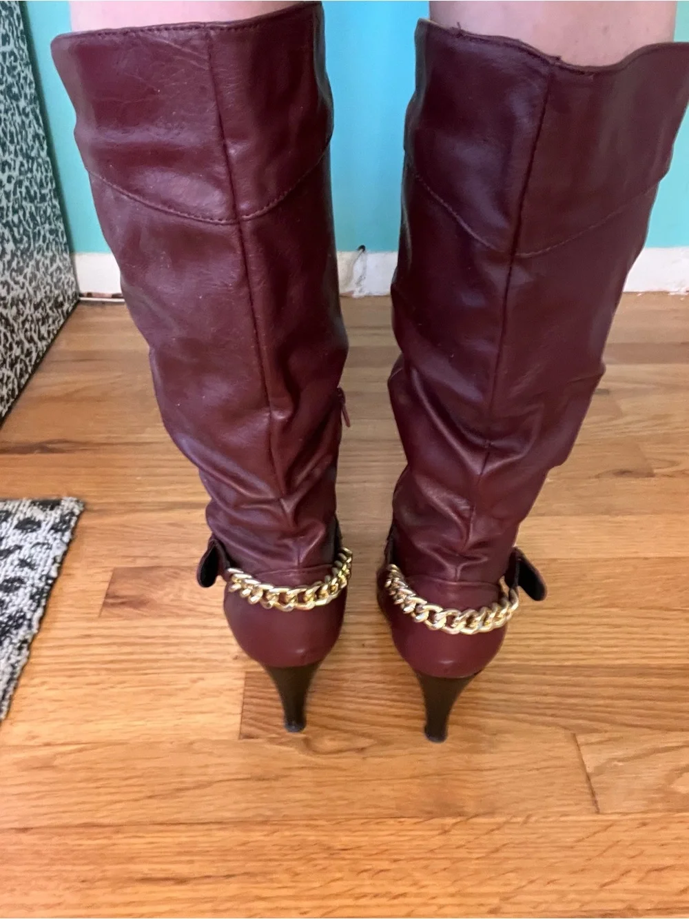 Burgundy Over-the-Knee Slouch Boots with Gold Buckle
